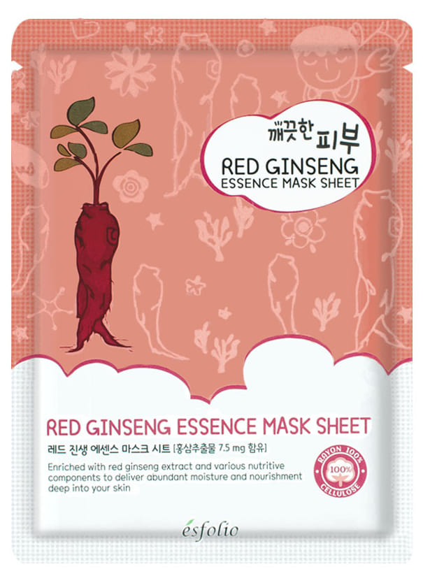 Esfolio Mască din țesătură cu extract de ginseng roșu Pure Skin Red Ginseng Essence Mask Sheet, 1 buc