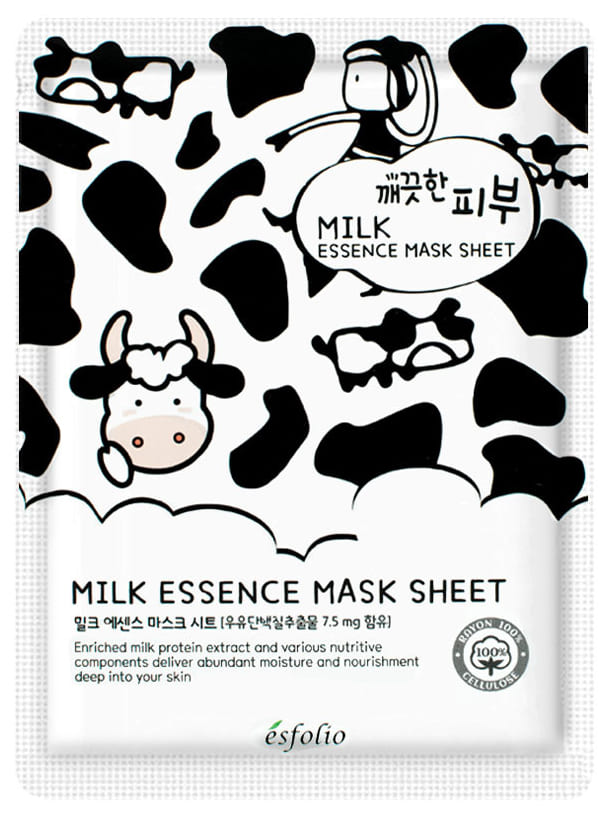 Esfolio Mască din țesătură cu proteine din lapte pentru față Pure Skin Milk Essence Mask Sheet, 1 buc