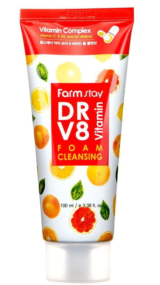 Farmstay Очищающая пенка для сияния кожи лица с комплексом витаминов DR-V8 Vitamin Foam Cleansing, 100 ml
