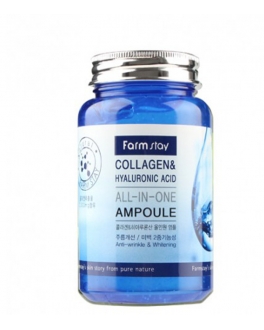 FarmStay Ser de fiole cu colagen și acid hialuronic Collagen and Hyaluronic Acid All-in-one Ampoule, 250 ml