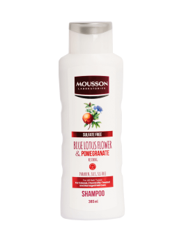 Mousson Șampon fără sulfați pentru păr vopsit Blue Lotus and Pomegranate, 385 ml