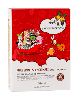 Esfolio Set cadou de Crăciun din 10 măști Pure Skin Essence Variety Pack- Red, 10 buc